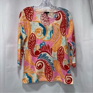 Talbots petite V-NECK SWEATER - JUNGLE PAISLEY